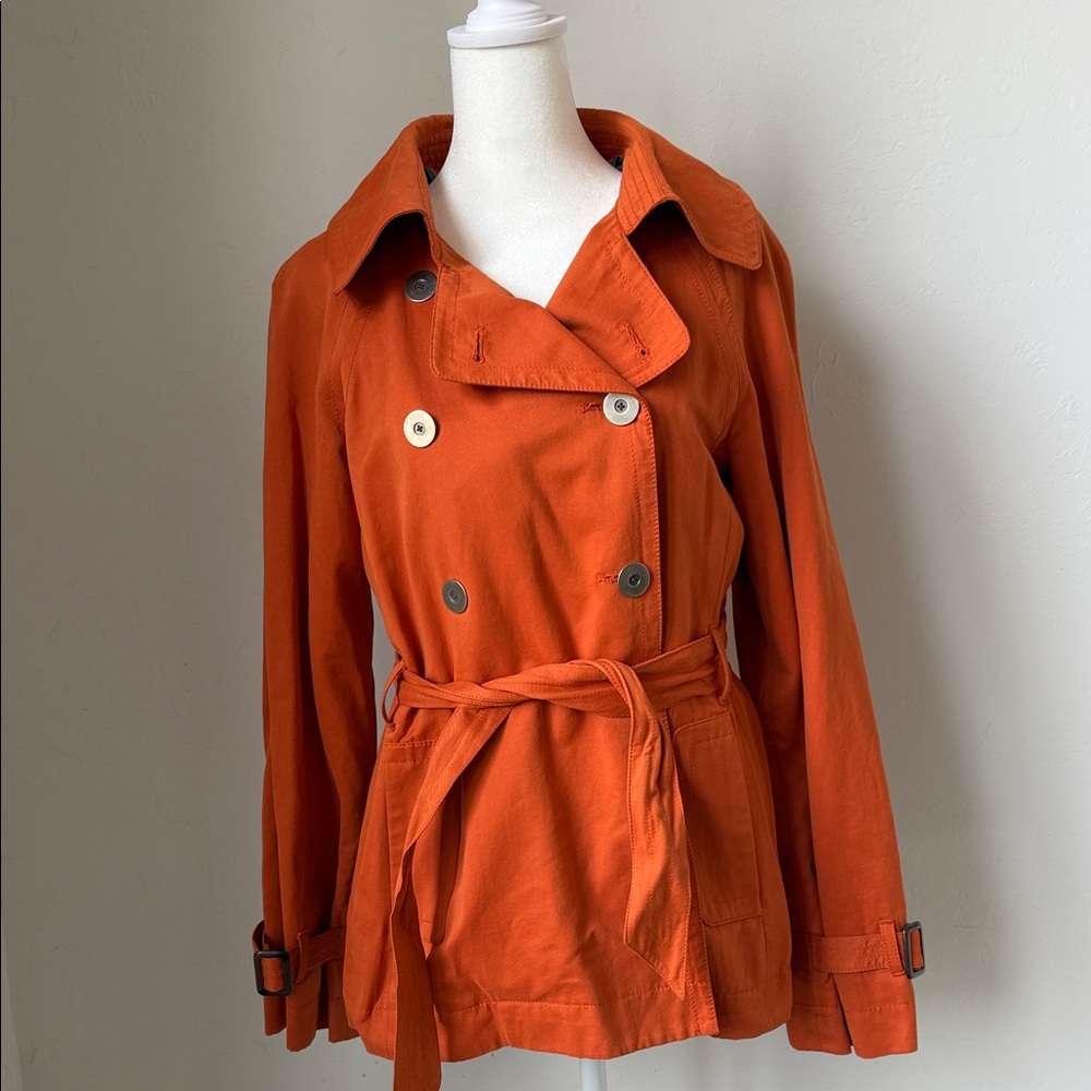 Chic Orange Double-Breasted Trench Coat - Picture 1 of 7